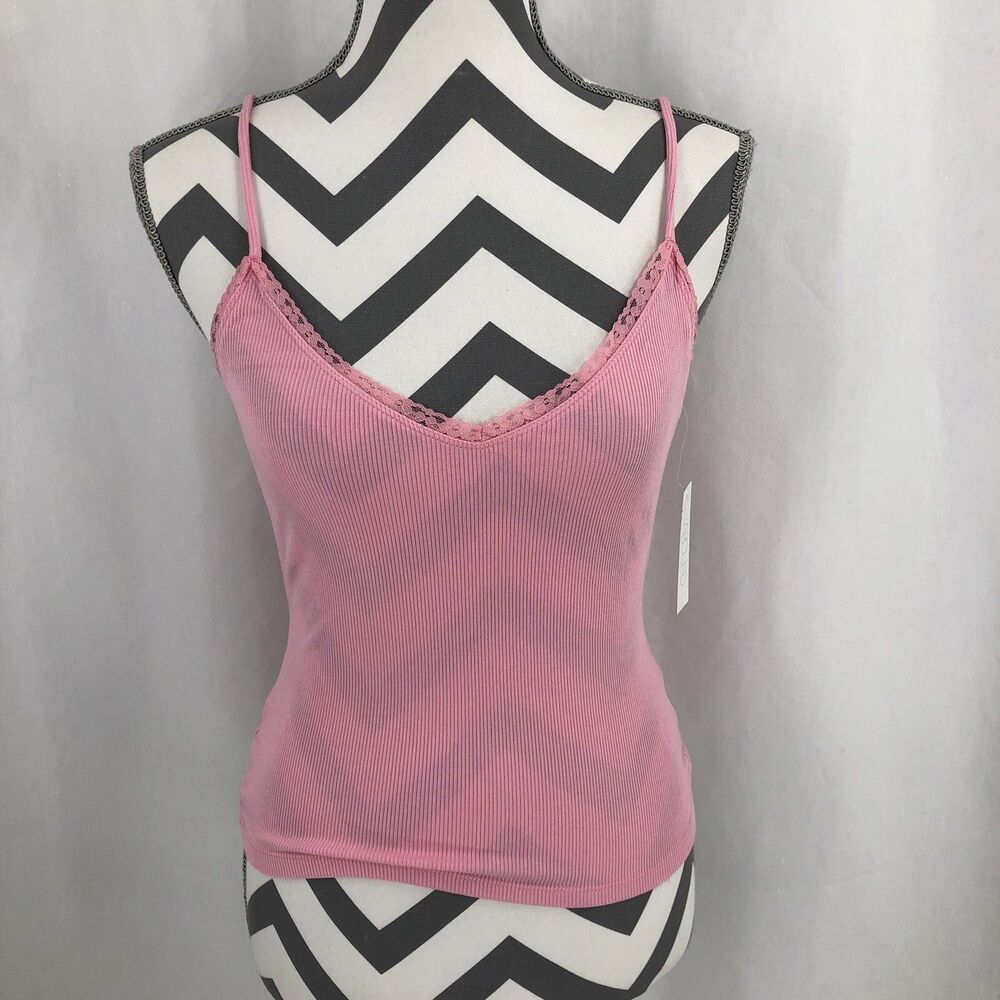 Abound Pink Crop Cami Top Lace Trim Ribbed Sleeveless Top RK450114MI Small NWT